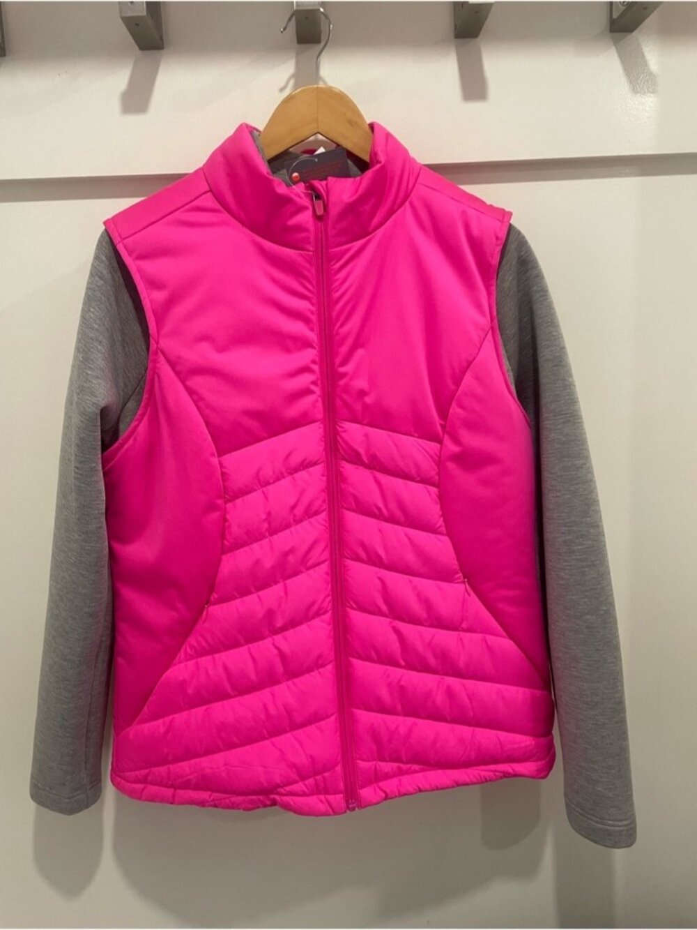 Joe Fresh Women’s 2 in 1 Pink Puffer Vest with Gray Jacket NWT Size Large